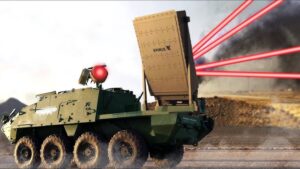 Military laser-based counter-drone system in active interception mode