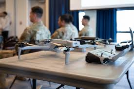 Drone operator conducting mission training in simulation system
